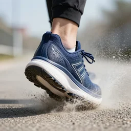 cushioned running shoe heel striking the ground with huge force