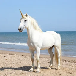 a unicorn stood on a beach in new brighton