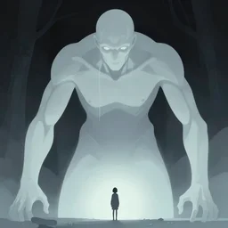 an immense beautiful terrifying pale humanoid giant looms over a tiny human. ethereal horror fantasy art. clean cel shaded vector art. shutterstock. behance hd by lois van baarle, artgerm, helen huang, by makoto shinkai and ilya kuvshinov, rossdraws, illustration, art by ilya kuvshinov