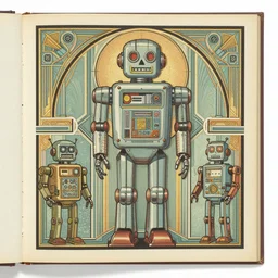 ( ( ( ( ( 1 9 5 0 s retro future robot page of detailed book decorations art deco. muted colors. ) ) ) ) ) by jean - baptiste monge!!!!!!!!!!!!!!!!!!!!!!!!!!!!!!