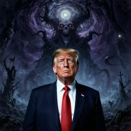 Portrait of Donald Trump by Zdzisław Beksiński, caretaker, eldritch, cosmic horror, darkwave, concept by Alastair Reynolds