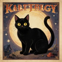 retro poster of the magical black salem cat fantasy