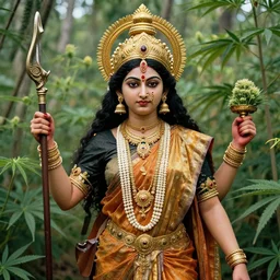 hindu goddess in cannabis forest, ww1 photo, grainy, high detail, high resolution,