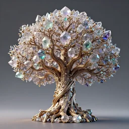 Yggdrasil the mighty recursive symmetrical tree of life made of knowledge, rainbow quartz and precious metals, octane render, 8k, 4k, HDR