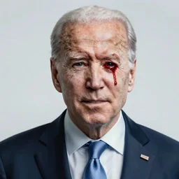 a creepy photograph of an insanr joe biden bleeding from his eyes 8k Resolution