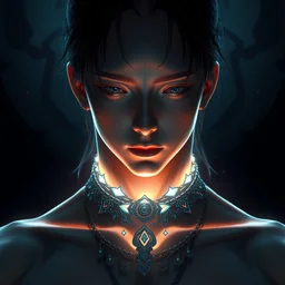 necklace from flesh cut off fingers, around the neck : 6 character design : 2 midnight, illusion, stunning, breathtaking, majestic, asian fantasy, digital render, line art, unreal engine, de - noise, 8 k, volumetric lighting, symmetrical, pronounced features, detailed contrast, scattered mist, glow 3 d alejandro alvarez alena aenami