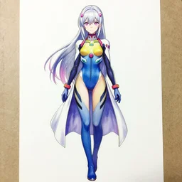 woman ; silver hair ; pink eyes ; bright colours ; scientist ; ; wearing bodysuit ; drawn by mengo yokoyari and artgerm ; digital art ; high detail ; trending on artstation ; full body