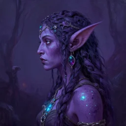 side portrait, female troll shaman, purple skin, gloomhaven, organic painting, hard edges, luminescent, octane render, by greg manchess, huang guangjian, gil elvgren, sachin teng, greg rutkowski, jesper ejsing, rhads, ilya kuvshinov, cushart krenz