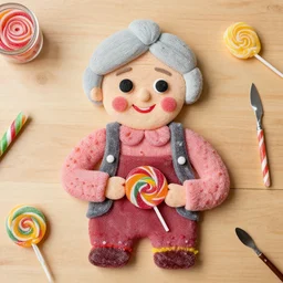 an old lady made out of candy