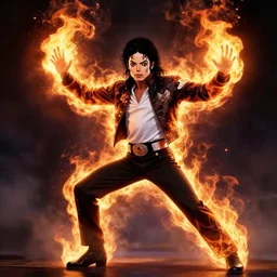 Michael Jackson firebending, ultra realistic, HD, 8k, illustration