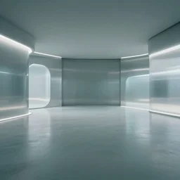 noisy photograph of a retrofuturist liminal space, minimalist, modern