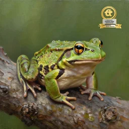 beautiful oil painting of a common frog on a tree, sunlight, award - winning, matte,