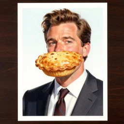 cartoon poster of Boris Johnston with pie on his face, masterful art