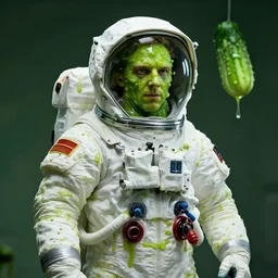 green slimy spotty astronaut suit face benedict cumberbatch, big cucumber with human head!!!