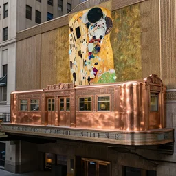 elevated train new york city art deco, copper, metallic, intricate detail, jazz age, grand hotel, klimt, photorealistic, high resolution, vray, hdr, hyper detailed, insane details, intricate, elite, ornate, elegant, luxury, dramatic lighting, octane render, weta digital, micro details, 3 d sculpture