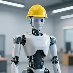 architect as robot in site with hard hat photorealistic portrait logo