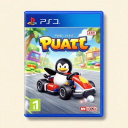 ps 2 game box keyart, penguin kart game, playstation 2, paper scratch texture
