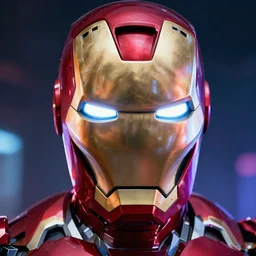Iron man, close up shot, neon, futuristic, photorealistic, 8K, reflection on helmet,