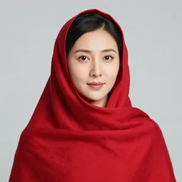 a woman in a red shawl looking at the camera, a colorized photo by steve mccurry, featured on cg society, hyperrealism, associated press photo, provia, wide lens