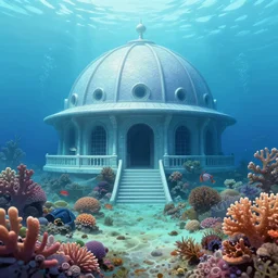 a beautiful first person perspective digital illustration of a domed underwater palace near a coral reef teeming with life by beeple | Byzantine architecture | tropical fish | cinematic | unreal engine | octane | photorealistic |