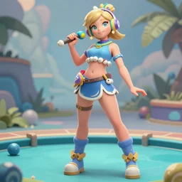 Character sheet of pool party sona (League of Legends). 3d unreal engine 5 trending on artstation