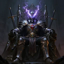 The king of the North, master of the death knights, sitting on his throne while his eyes are lighting with thunder, swords, league of legends wallpapers, piotr jablonski, greg rutkowski, dark fantasy, 4k