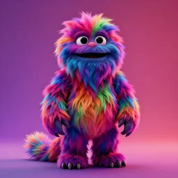 3 d model of an insane sinister vibrant colored fur creature with long fur and souless eyes by alexander jansson : 1 | centered, psychedelic, colorful, matte background : 0. 9 | by jim henson : 0. 7 | dave melvin : 0. 4 | unreal engine, deviantart, artstation, octane, finalrender, concept art, hd, 8 k resolution : 0. 8