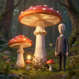 🍄🧚💡, 3 d, unreal engine 5, octane render, detailed, cinematografic, cinema 4 d, nvidia ray tracing graphics, artstation, greg rutkowski style, style rene magritte, surreal