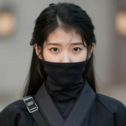 Portrait of a Beautiful IU from Hotel del Luna as a ninja, unreal engine, detailed face, rule of thirds, captivating and enticing, , by James Jean
