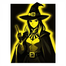 cell shaded, portrait of a woman magician, dark background, dramatic bold yellow lighting, solid colors and blacks, thick line art, dark shadows, sharp edges, artstation, photoshop, trending, bloom, grunge, high contrast, comic, graphic novel, dark background, digital 2 d, artstation, marcin sobon, outline, city of mist rpg