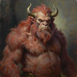 a painting of a hairy cyclops, a character oil on canvas portrait by gerald brom and greg rutkowski, masterpiece, fantasy art, grotesque, artstation hq