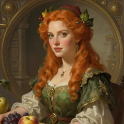 christina hendricks as a fruit merchant, deep focus, d & d, fantasy, intricate, elegant, highly detailed, digital painting, artstation, concept art, matte, sharp focus, illustration, hearthstone, art by artgerm and greg rutkowski and alphonse mucha