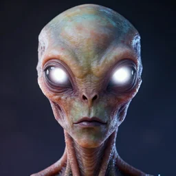 portrait of a space alien, varying detailed skin, octane render, eyes containing a piercing white bright light, realistic render, detailed, ugly, slimy unreal engine, symmetrical face, greg rutkowski and ruan jia, cinematic, colorful