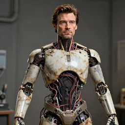 animatronic Hugh Jackman, exposed wires, photo, Stan Winston studios, detailed, 4k