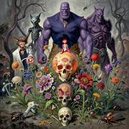 the platonic ideal of flowers, rotting, insects and praying of cletus kasady carnage thanos dementor wild hunt chtulu mandelbulb fritz the cat doctor manhattan bioshock xenomorph akira, ego death, decay, dmt, psilocybin, concept art by randy vargas and zdzisław beksinski