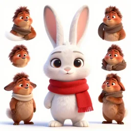 promotional art, very very very cute disney pixar friendly white girl bunny character wearing a scarf, white background, iconic film character, detailed fur, concept artwork, 3 d render official art, promotional art, by ilya kuvshinov katsuhiro villeneuve, jeremy lipkin and michael garmash and rob rey, disney pixar zootopia