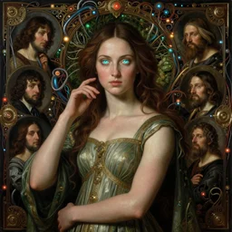 native chieftain queen, piercing glowing eyes, elegant, fashion, vogue poses, striking composition, highly detailed ornate sci fi background, vivid details, amalgamation of nature and technology, wires, glowing tubes, beautiful composition, painting in the style of sandro botticelli, caravaggio, albrecth durer, 8k
