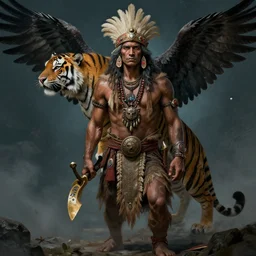 a cosmic eagle tiger shaman in venezuela, by octavio ocampo, muted colors, highly detailed, cinematic, concept art