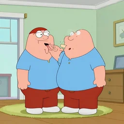 peter griffin getting kicked in the face in his house, animation, sharp, still image