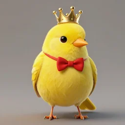 an elegant yellow!! bird!!! wearing a crown!!! and a red! bow!! tie!!, very very beautiful, high quality, detailed, 4k, digital art, artstation, smooth