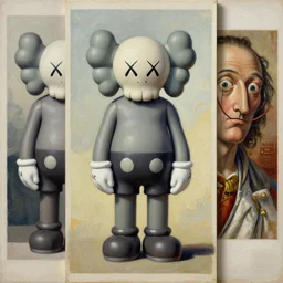 3 d abstract poster design, by kaws, james jean and salvador dali and shusei nagaoka, textured oil on canvas, expanded surrealism, neoclassicism, renaissance, depth of field, hyper realistic, cell shaded, metallic reflections, physically based rendering, 8 k