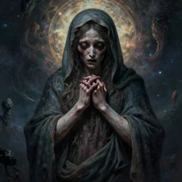 the transcendent being embodying grief, photorealistic, detailed photography, divinity, awful, cosmic horror, religious art