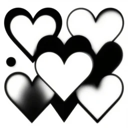 Black and white hearts in abstract form, vivid, vibrant, geometric, art nouveau, art deco, vraytracing, artstation. Layers of infinite density, ultra-realism, spacetime envelopment