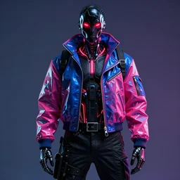 a cyberpunk cybernetic hunchback henchman from bladerunner 2 0 4 9 dressed in balenciaga by stanley twardowicz and moebius, dayglo pink blue, prismatic, glowing, raven black, laser red, trending on cgsociety