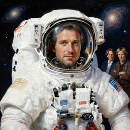 full portrait of felix shellberg as an astronaut, hyper detailed, award winning, exploring the galaxy painting by chiara bautista and karl kopinski and kim jung giu and weta studio, and lucasfilm and jesper ejsing and norman rockwell greg rutkowski frank frazzeta