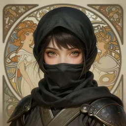 very cute ninja girl, fantasy, portrait, sharp focus, intricate, elegant, digital painting, artstation, matte, highly detailed, concept art, illustration, ambient lighting, art by ilya kuvshinov, artgerm, Alphonse mucha, and Greg Rutkowski