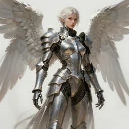 Fantasy Concept character art of a angel female in biomechanical knight armor, sci-fi, highly detailed, digital painting, artstation, concept art, smooth, sharp focus, illustration, art by artgerm and greg rutkowski and alphonse mucha