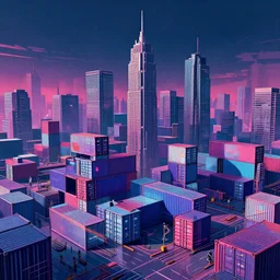 “ city made of shipping containers, cyberpunk art by vincent lefevre, behance contest winner, altermodern, cityscape, synthwave, matte painting ”