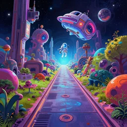 A path to another world in the space age, highly detail, digital art, trending on artstation, vibrant