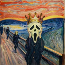 panicking crown in the style of scream by norwegian artist edvard munch panicking figures running around